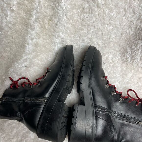 Skechers Combat Boots Black faux leather Memory Foam chunky heels SZ11 - Picture 6 of 11